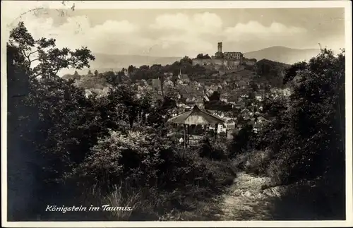 Foto Ak Königstein im Taunus, Teilansicht mit Ruine