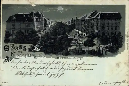 Mondschein Litho Mannheim in Baden, Bismarckplatz