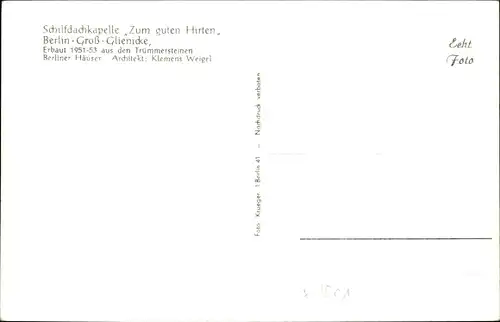 Ak Berlin Spandau Kladow Groß Glienicke, Schilfdachkapelle Zum Guten Hirten