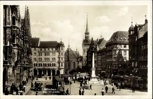 Ak München, Marienplatz, Straßenbahnen