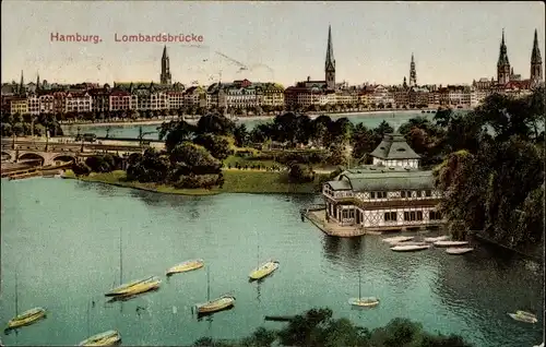 Ak Hamburg Altstadt, Blick zur Lombardsbrücke, Panorama