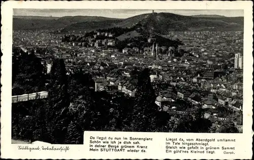 Ak Stuttgart in Württemberg, Totalansicht, Gedicht Gerok