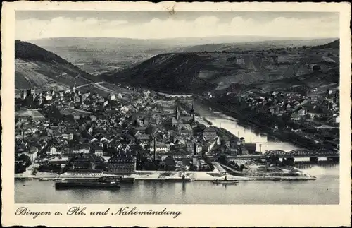 Ak Bingen am Rhein, Totalansicht und Nahemündung