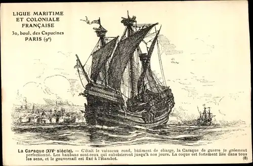 Ak Segelschiff, La Caraque, Ligue Maritime et Coloniale Francaise