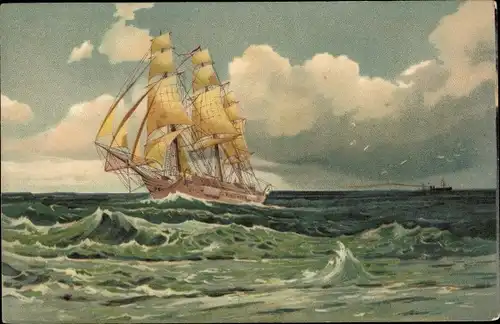 Ak Segelschiff, Wellen, Meer, Wolken
