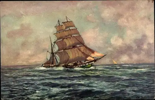 Künstler Ak Segelschiff, Offenes Meer, Wellen