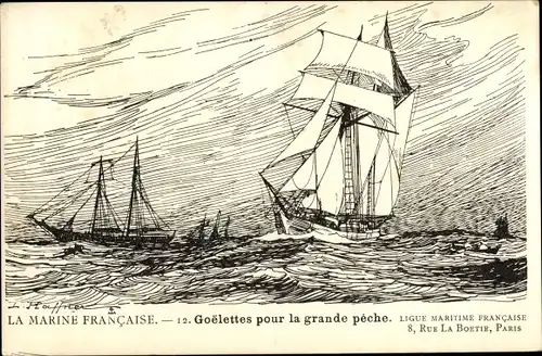 Künstler Ak Haffner, L., Goelettes pour la grande peche, La Marine Francaise