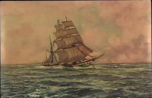 Künstler Ak Segelschiff, Wellen, Meer