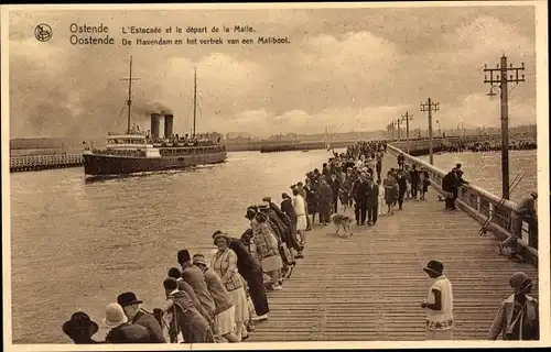 Ak Oostende Ostende Westflandern, L'Estacade et le depart de la Malle, Dampfer