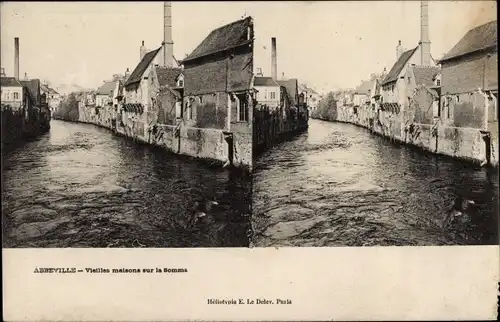 Stereo Ak Abbeville Somme, Vieilles maisons sur la Somme