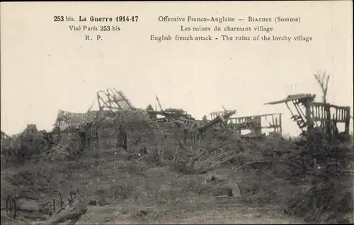 Ak Biaches Somme, Les ruines du charmant village, Kriegszerstörungen, I. WK