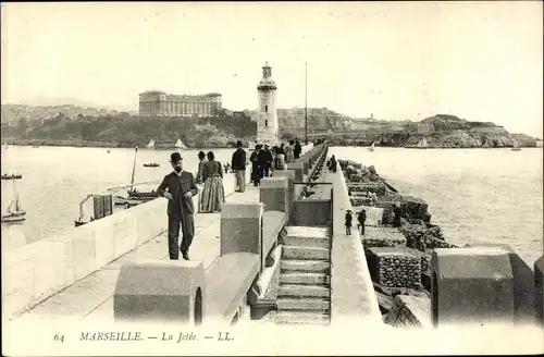 Ak Marseille Bouches du Rhône, La Jetee, Leuchtturm