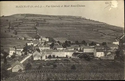 Ak Mazenay Saint Sernin du Plain Saône et Loire, Vue générale et Mont Rome Chateau