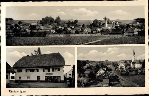 Ak Kläham Ergoldsbach in Niederbayern, Gesamtansicht, Geschäftshaus, Kirche