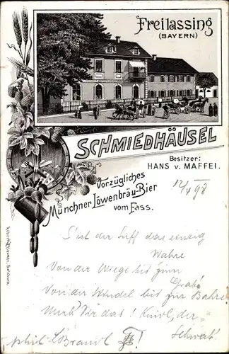 Litho Freilassing in Oberbayern, Gasthaus Schmiedhäusel