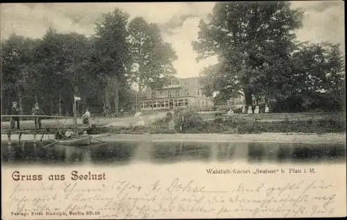 Ak Seelust Plau am See Mecklenburg, Waldluft Kurort, Ruderboot, Hotel