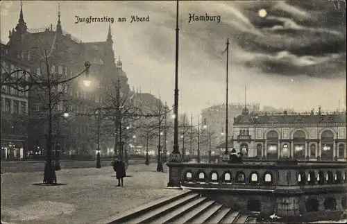 Mondschein Ak Hamburg Mitte Altstadt, Jungfernstieg am Abend