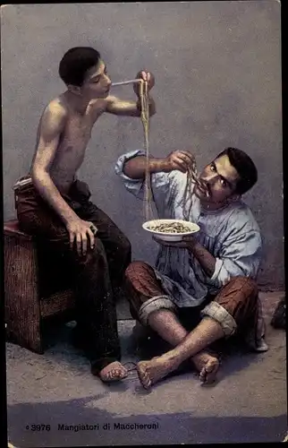 Ak Mangiatori di Maccheroni, Italiener essen Pasta