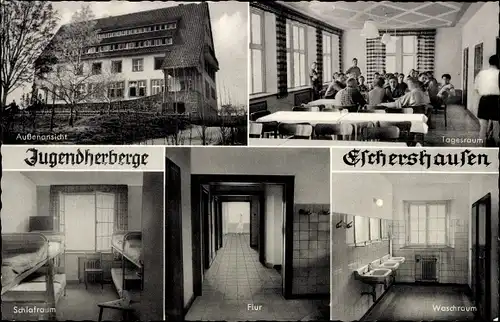 Ak Eschershausen Niedersachsen, Jugendherberge, Schlafraum, Flur, Waschraum
