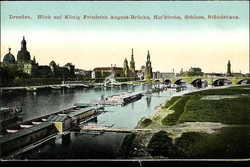 Ak Dresden Altstadt, König Friedrich August-Brücke, Hofkirche, Schloss, Ständehaus