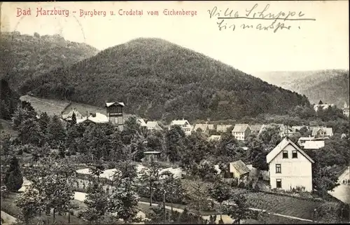 Ak Bad Harzburg am Harz, Burgberg u. Crodotal vom Eichenberge