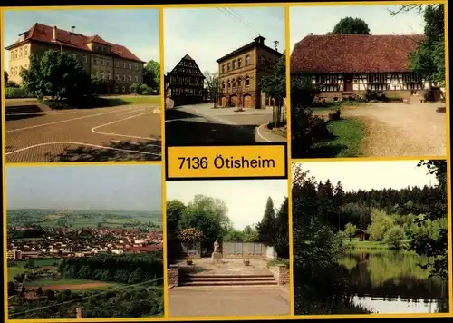 Ak Oetisheim Ötisheim im Enzkreis Württemberg, Grund- und Oberschule, Rathaus, Denkmal
