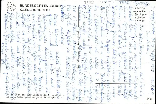 Ak Karlsruhe in Baden, Bundesgartenschau 1967, Irisblühen bei der Gondoletta-Anlegestelle