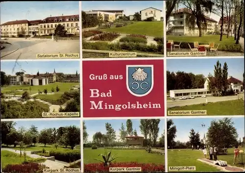 Ak Bad Mingolsheim Bad Schönborn in Baden, Wappen, Kulturzentrum, Minigolf, Sanatorium