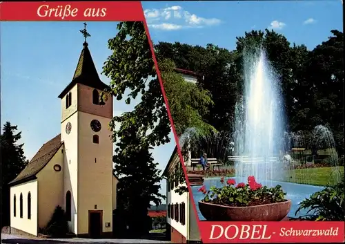 Ak Dobel im Schwarzwald, Kirche, Springbrunnen, Park