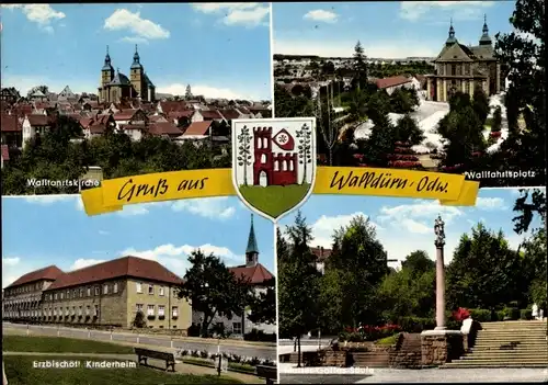 Wappen Ak Walldürn im Odenwald, Wallfahrtskirche, Mutter-Gottes-Säule, Kinderheim