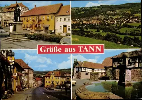 Ak Tann in der Rhön Osthessen, Marktplatz, Schlossbrunnen, Straße, Panorama