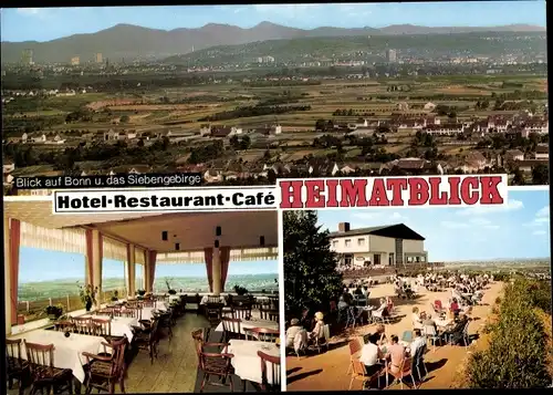 Ak Bornheim am Rhein, Hotel-Restaurant-Cafe Heimatblick, Innenansicht, Terrasse, Panorama