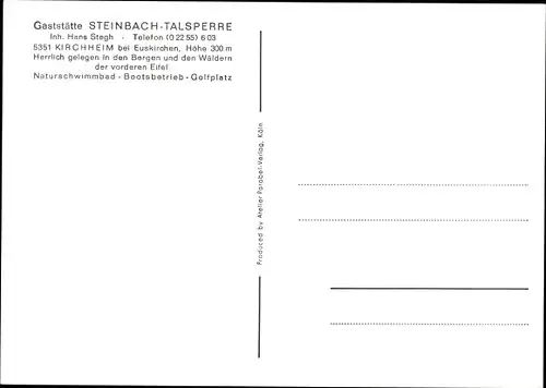 Ak Kirchheim Euskirchen in Nordrhein Westfalen, Gaststätte Steinbach-Talsperre