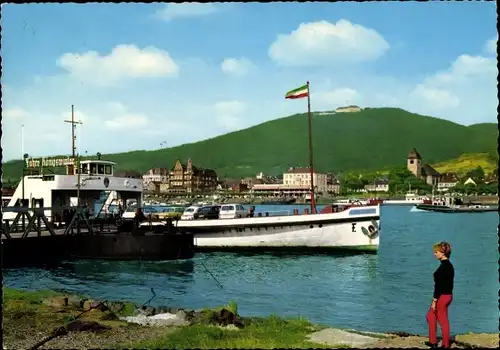 Ak Königswinter am Rhein, Hafen, Petersberg, Boot