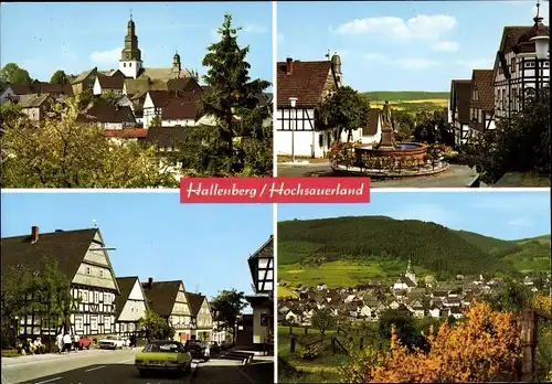 Ak Hallenberg im Sauerland, Fachwerkhäuser, Straßenpartie, Auto