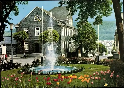 Ak Bad Berleburg in Westfalen, Jugendherberge, Goetheplatz 1, Springbrunnen, Blumen