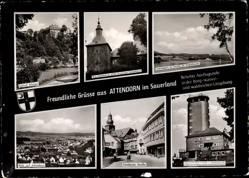 Ak Attendorn im Sauerland, Niederste Straße, Schloss, Totalansicht, Turm