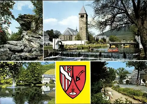 Wappen Ak Saalhausen Lennestadt im Sauerland, Kirche, Park, Teich