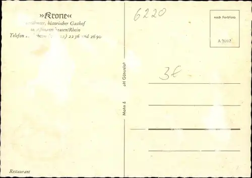 Ak Assmannshausen Rüdesheim am Rhein, Gasthof Krone