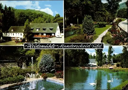 Ak Manderscheid in der Eifel, Hotel Heidsmühle, Schwanenteich, Springbrunnen