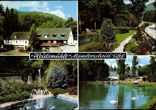 Ak Manderscheid in der Eifel, Hotel Heidsmühle, Schwanenteich, Springbrunnen