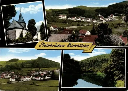 Ak Steinbrücken Dietzhölztal in Hessen, Gesamtansicht, Pension Haus Karle, Kirche