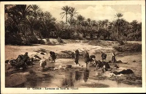 Ak Gabès Tunesien, Laveuses au bord de l'Oued, Waschfrauen