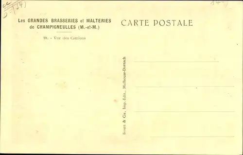 Ak Champigneul Meurthe et Moselle, Les Grandes Brasseries et Malteries, Vue des Camions