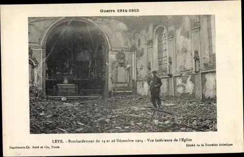 Ak Leyr Meurthe et Moselle, Bombardement 1914, Vue interieure de l'Eglise