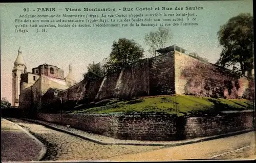 Ak Paris XVIII. Arrondissement Buttes-Montmartre, Rue Cortot, Rue des Saules