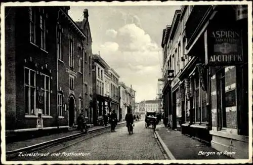 Ak Bergen op Zoom Nordbrabant Niederlande, Zuivelstraat met Postkantoor, Apotheke