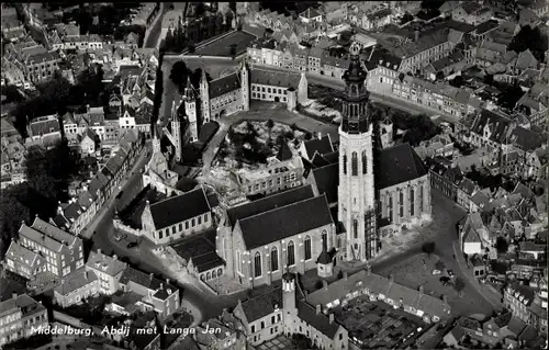 Ak Middelburg Zeeland Niederlande, Abdij met Lange Jan, Tall John Abbey Tower