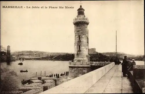 Ak Marseille Bouches du Rhône, La Jetee et le Phare Sainte Marie, Leuchtturm