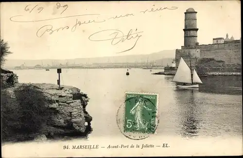 Ak Marseille Bouches du Rhône, Avant Port de la Joliette, Leuchtturm